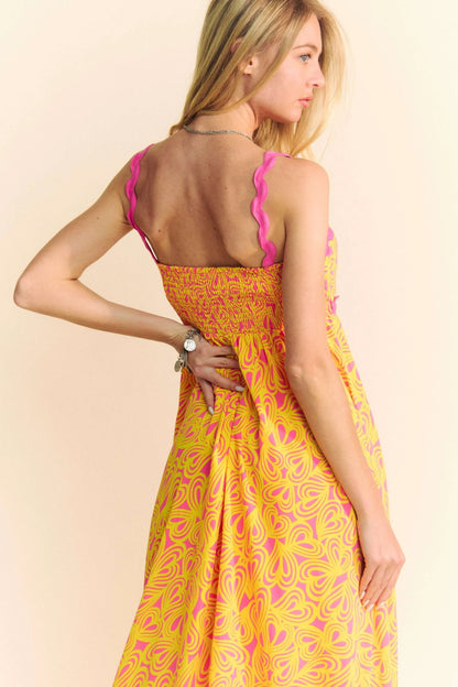 Geo 2 Tone Printed Wavi Trim Tiered Maxi Dress - Pink - product view 4