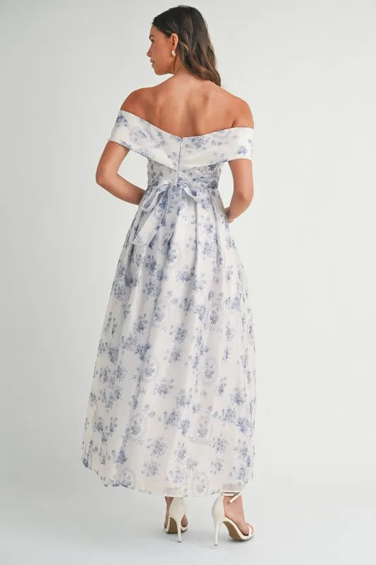 Floral Printed Off Shoulder Maxi Dress in Blue - product view 11