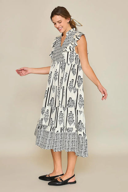 Full Size Boarder Print Midi Dress Plus Size in Cream/Black - product view 2