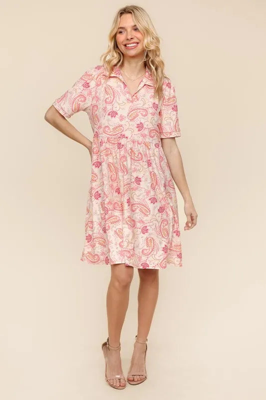 Fit and Flare Paisley Print Knit Dress in Blush - product view 5