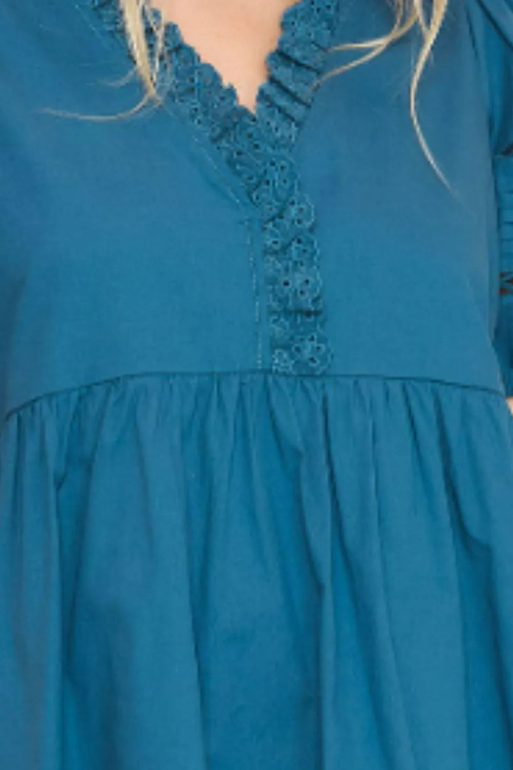 Full Size Lace Detail Puff Sleeve Mini Dress Plus Size in Cerulean - product view 3