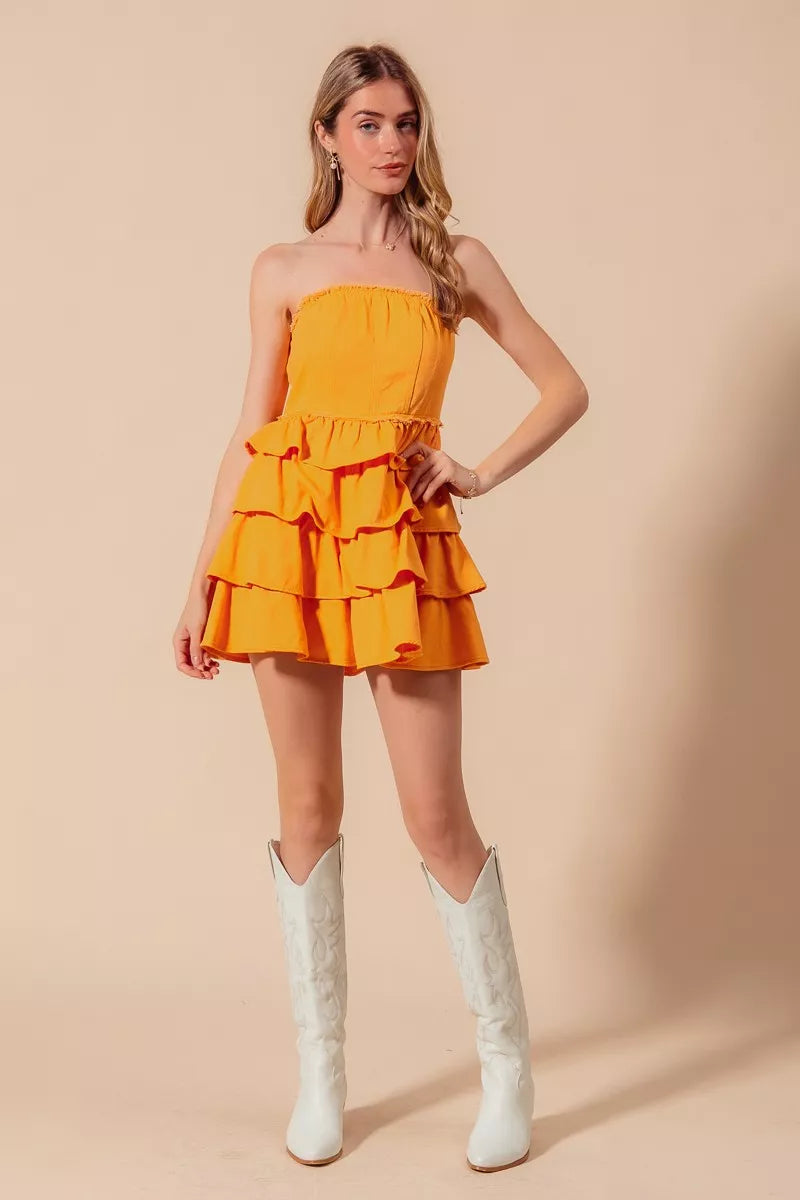 Strapless Ruffle Layered Game Day Cheer Up Dress - Gold - product view 3