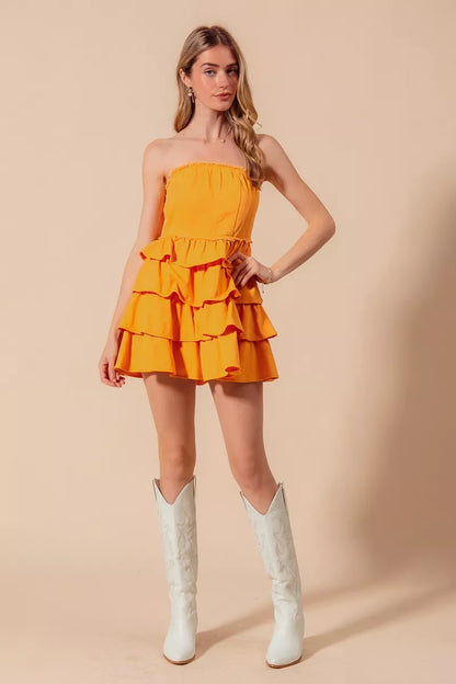 Strapless Ruffle Layered Game Day Cheer Up Dress - Gold - product view 3