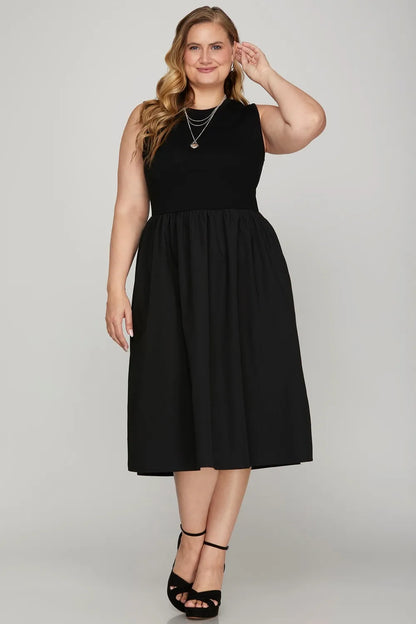 Full Size Sleeveless Poplin Woven Midi Dress with Pockets Plus Size - Black - product view 3