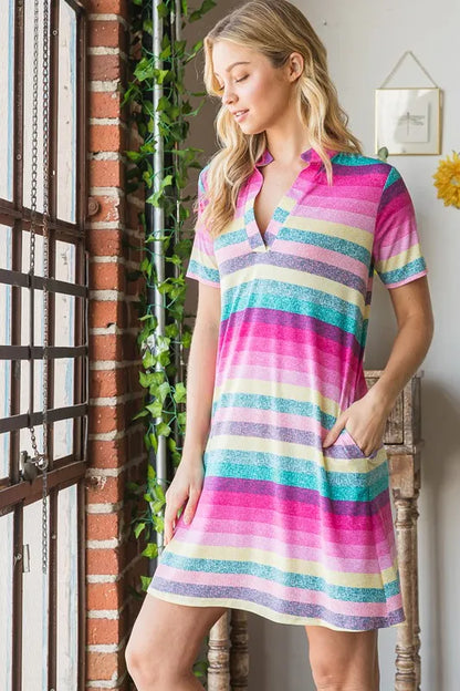 Full Size Striped Short Sleeve Mini Tee Dress Plus Size in Pink Multi - product view 13