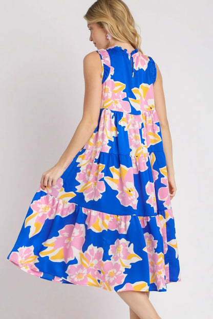 Full Size Floral Tiered Midi Tank Dress Plus Size in Royal Blue - product view 4