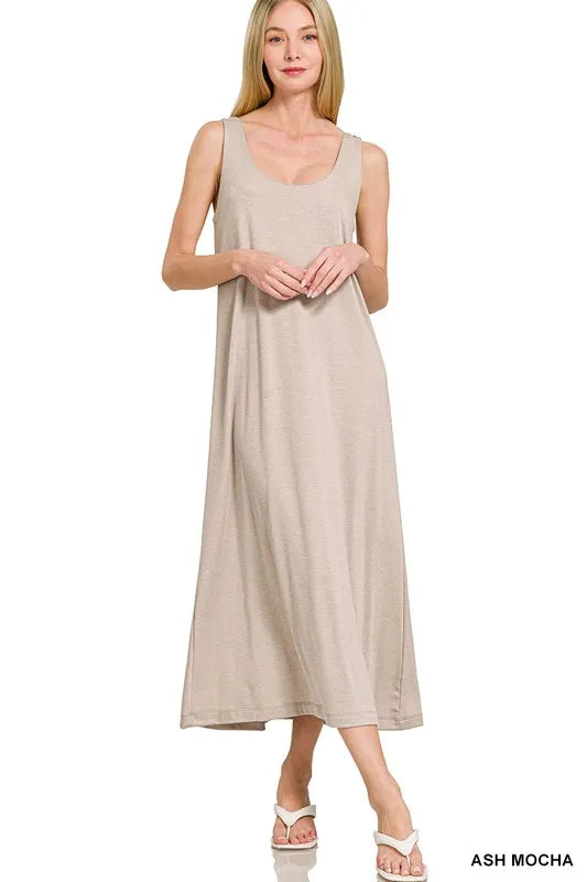 French Terry Twisted Strap Midi Dress - Ash Mocha - product view 1