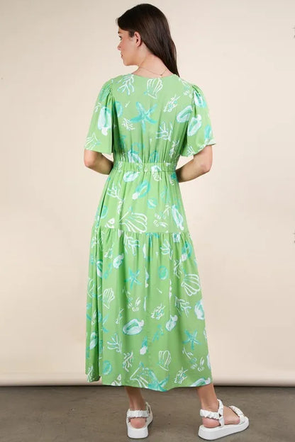 Printed V-Neck Resort Midi Dress in Sage - product view 6