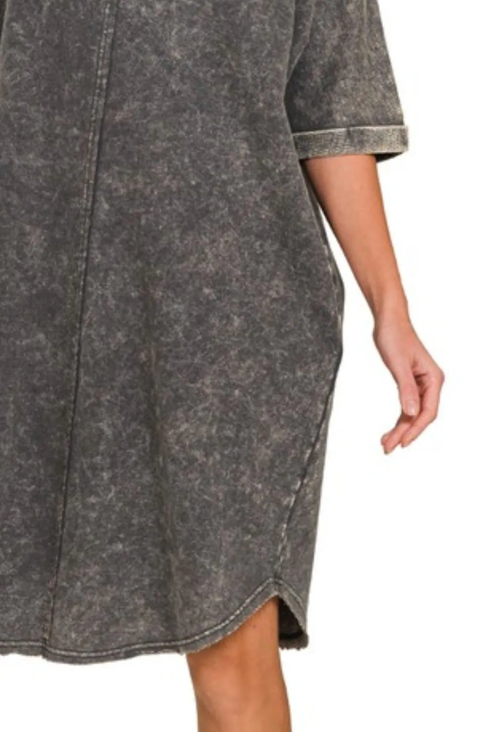 Acid-washed French Terry Tee Shirts Dress - Ash Black - product view 3