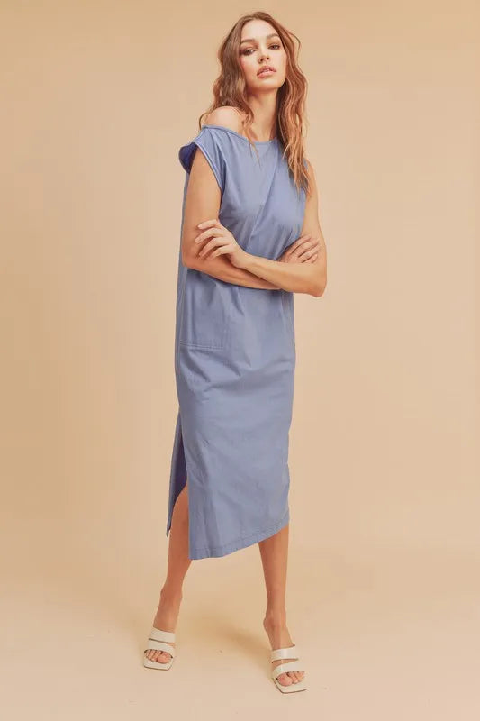 Side Slit Round Neck Sleeveless Midi Dress - Periwinkle - product view 3