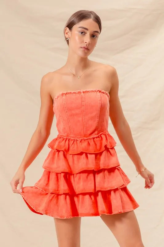 Strapless Ruffle Layered Game Day Cheer Up Dress - Orange - product view 6