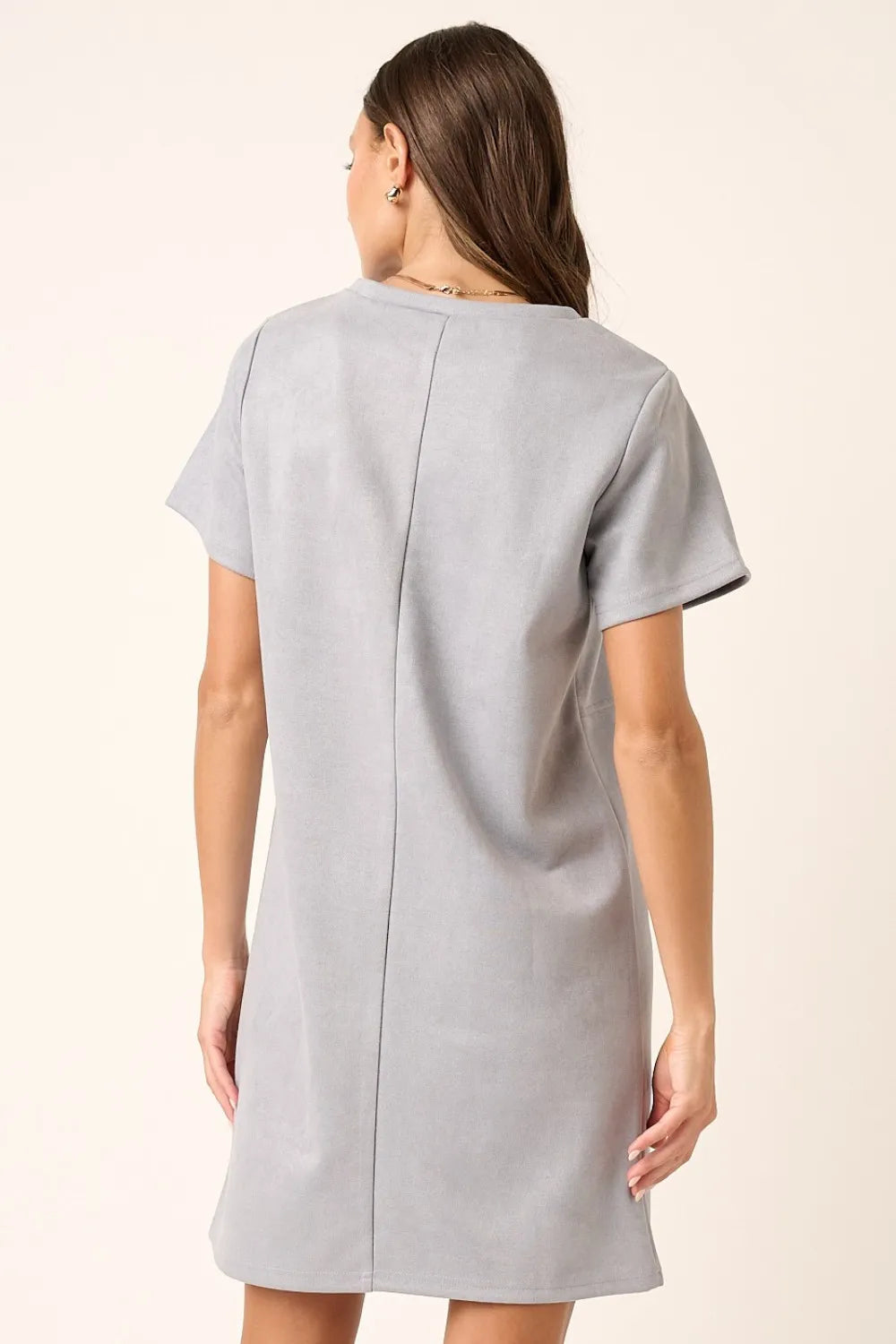 Suede Short Sleeve Mini Dress in Dusty Blue - product view 2