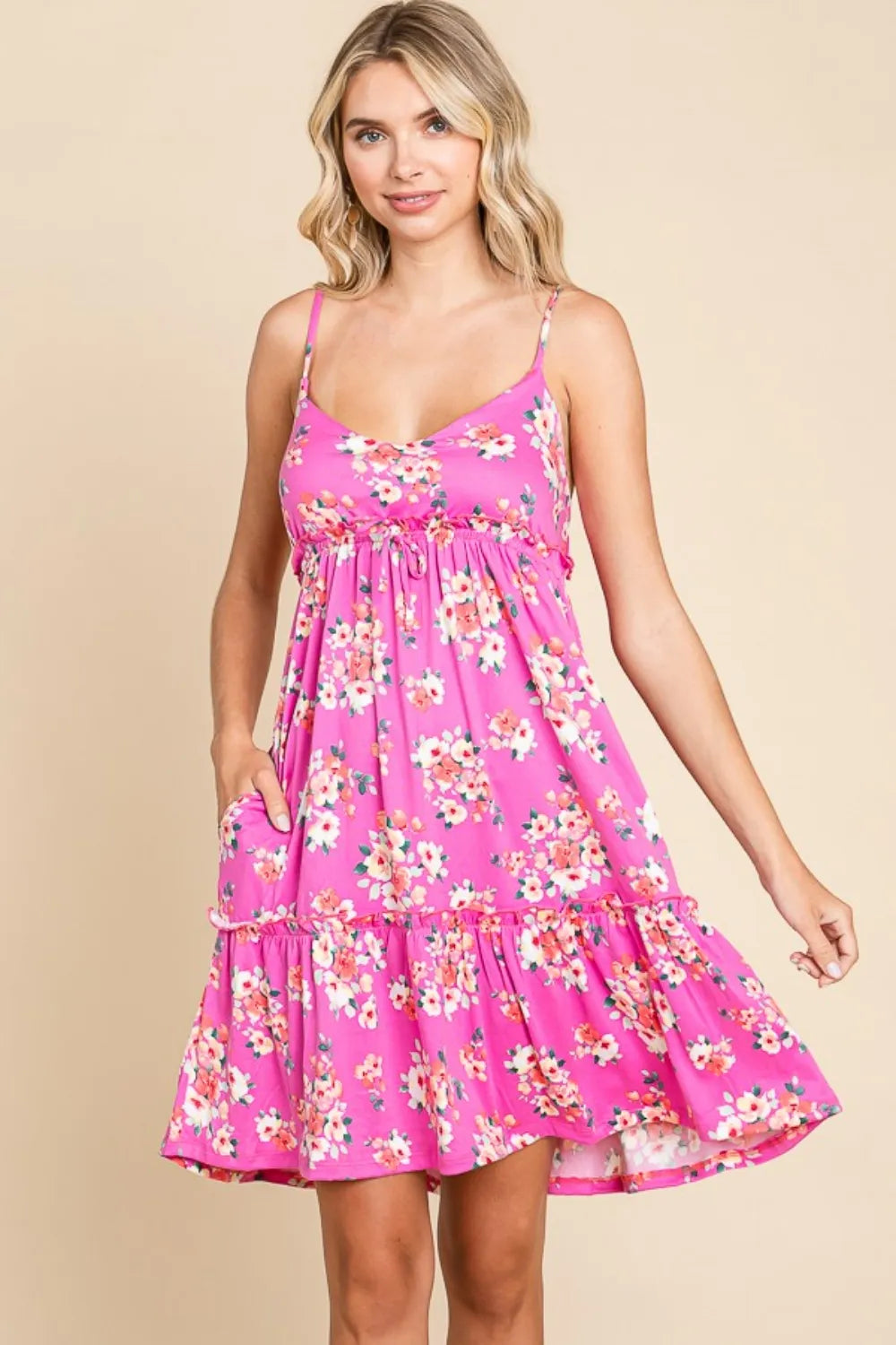 Full Size Floral Ruffled Cami Dress in Pink - product view 1