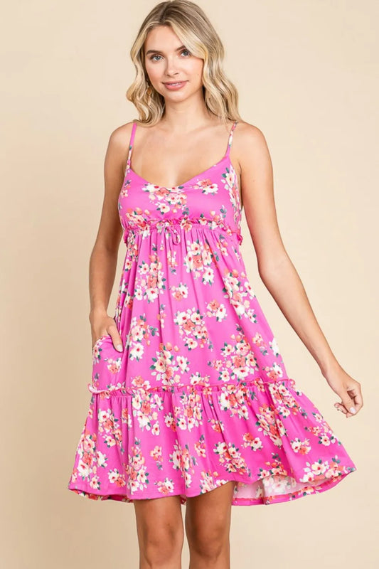 Full Size Floral Ruffled Cami Dress in Pink - product view 1