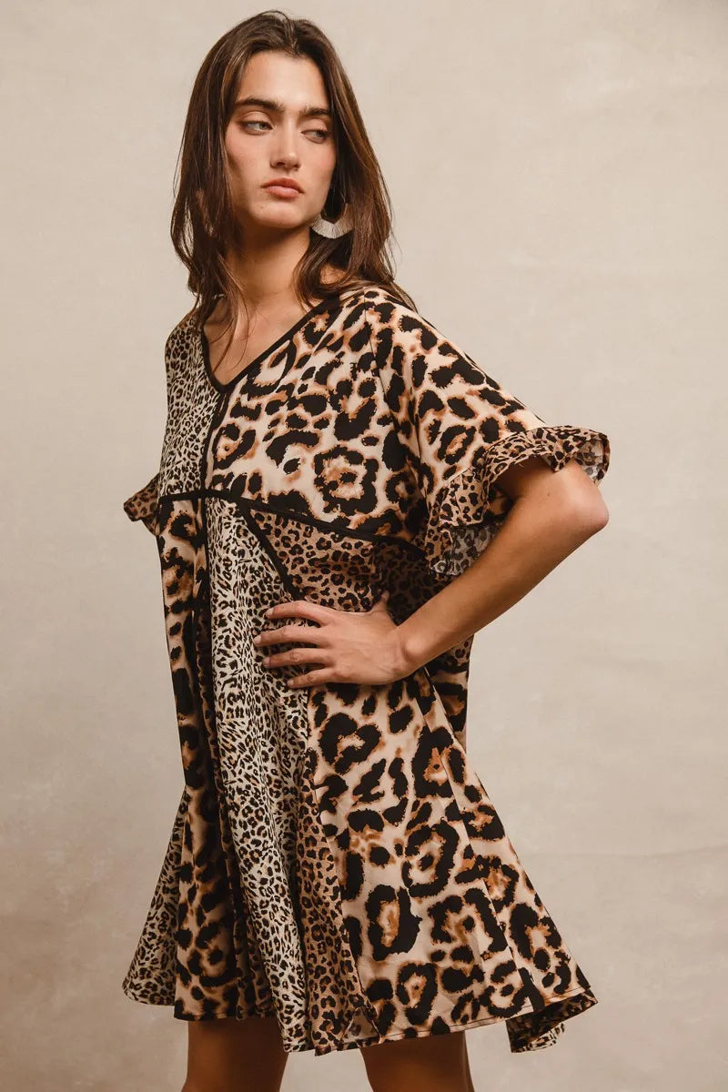 Leopard Prints Mix and Match Short Sleeves Dress in Leopard Mix - product view 13