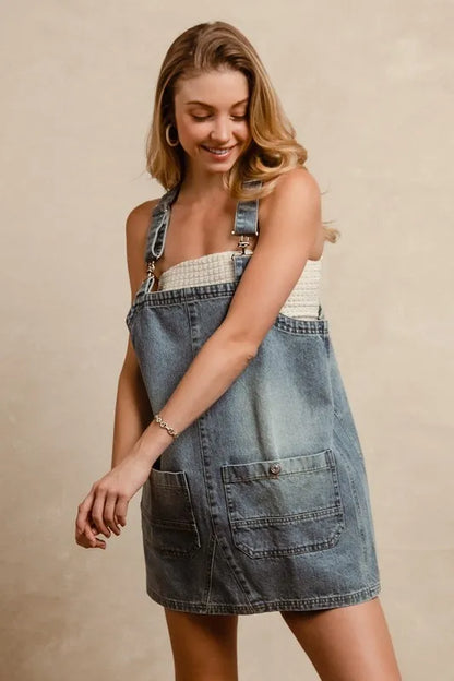 Washed Adjustable Strap Denim Overall Dress - Denim - product view 2