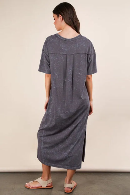 Plus Size Mineral Washed Casual Comfy Midi Dress in Charcoal - product view 3