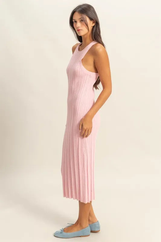 Round Neck Bodycon Ribbed Knit Dress - Soft Pink - product view 3