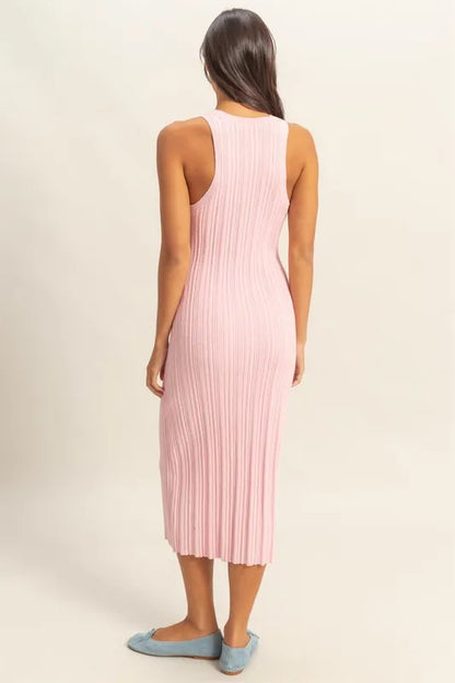 Round Neck Bodycon Ribbed Knit Dress - Soft Pink - product view 2