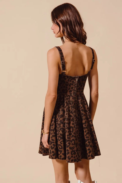 Mineral Washed Leopard Flare Cami Dress in Mocha Leopard - product view 2