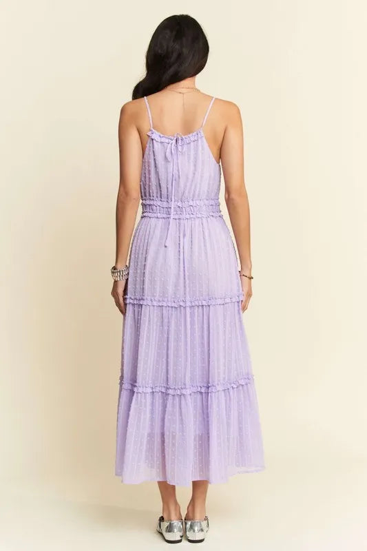 Texture Swiss Dot Ruffle Square Neck Midi Dress in Lavender - product view 3