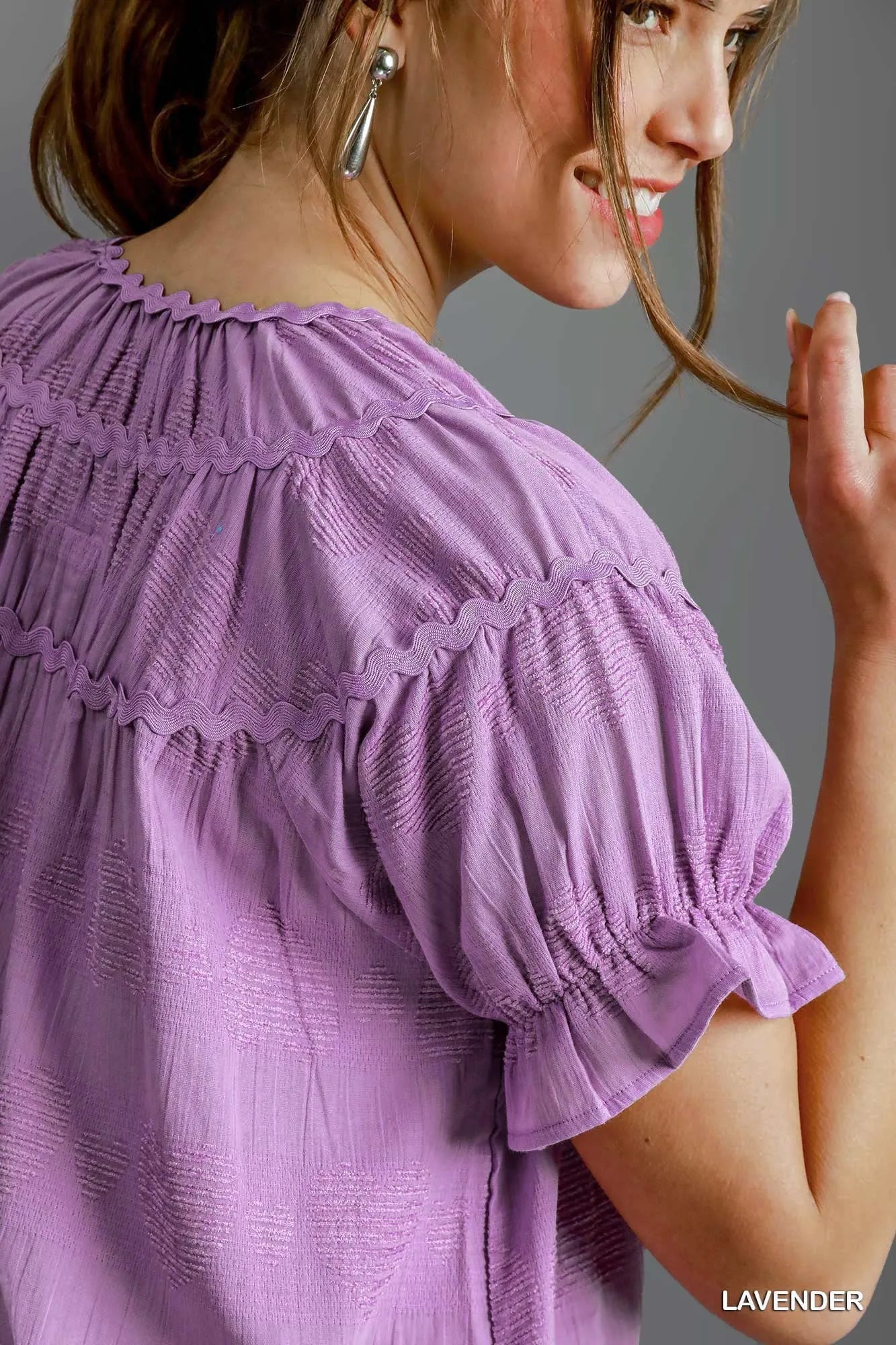 Heart Pattern Short Sleeve Ruffle Babydoll Dress - Lavender - product view 4