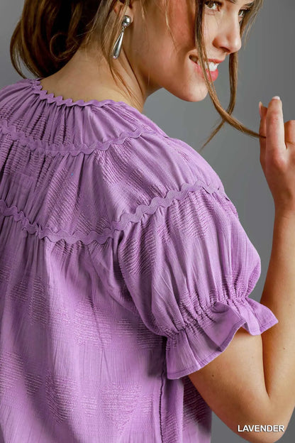 Heart Pattern Short Sleeve Ruffle Babydoll Dress - Lavender - product view 4