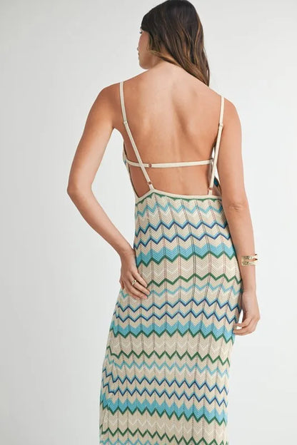 Lightweight Pointelle Chevron Knit Maxi Dress - Aqua - product view 9