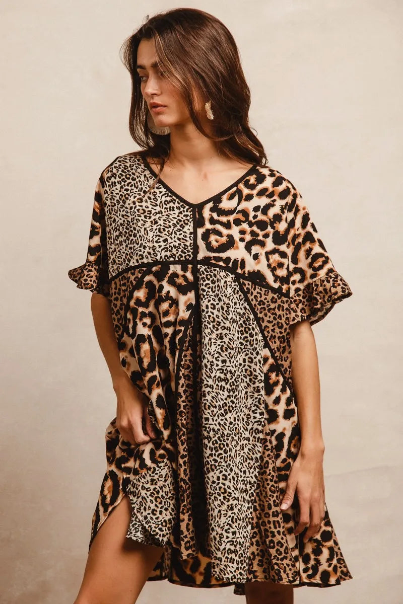 Leopard Prints Mix and Match Short Sleeves Dress in Leopard Mix - product view 12