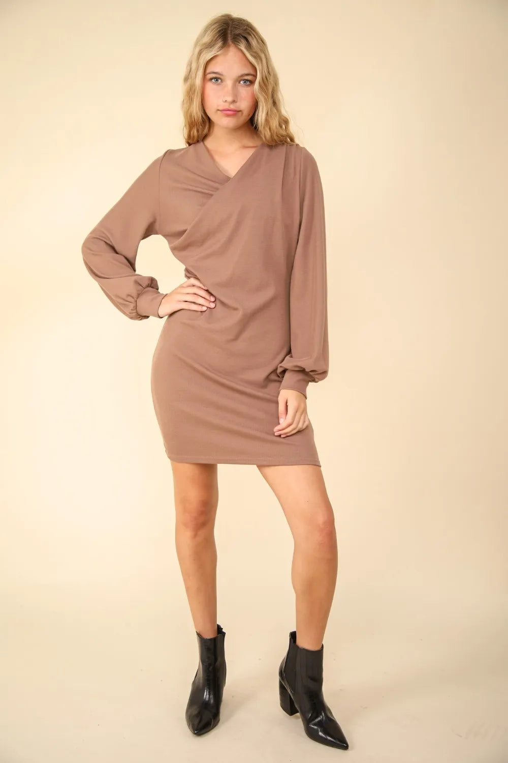 Ruched Detail Bodycon Mini Dress - Mocha - product view 5