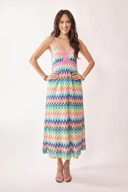 Multi Color Crochet Lace Midi Dress in Pink Blue - product view 3