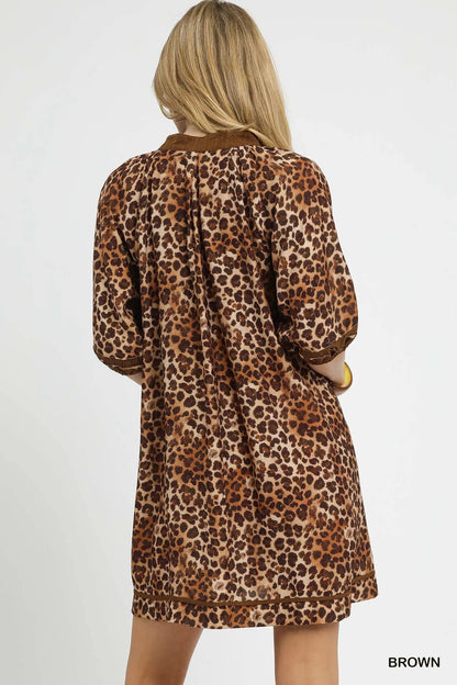 Full Size Leopard Print Mini Dress with Contrast Trim Plus Size - Brown - product view 4