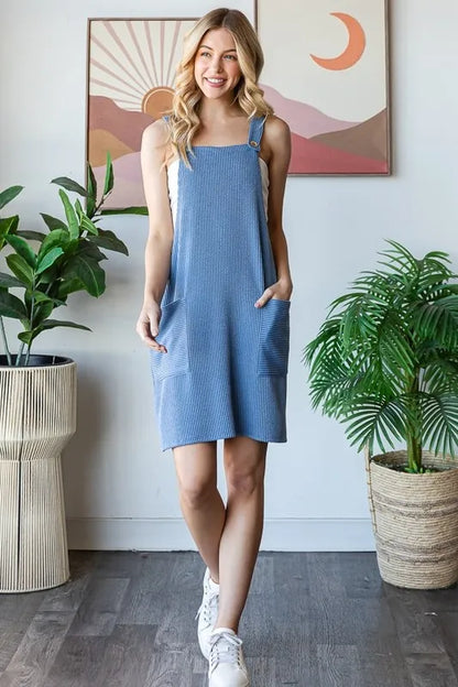 Full Size Ribbed Sleeveless Mini Tank Dress Plus Size in Denim Vintage - product view 8