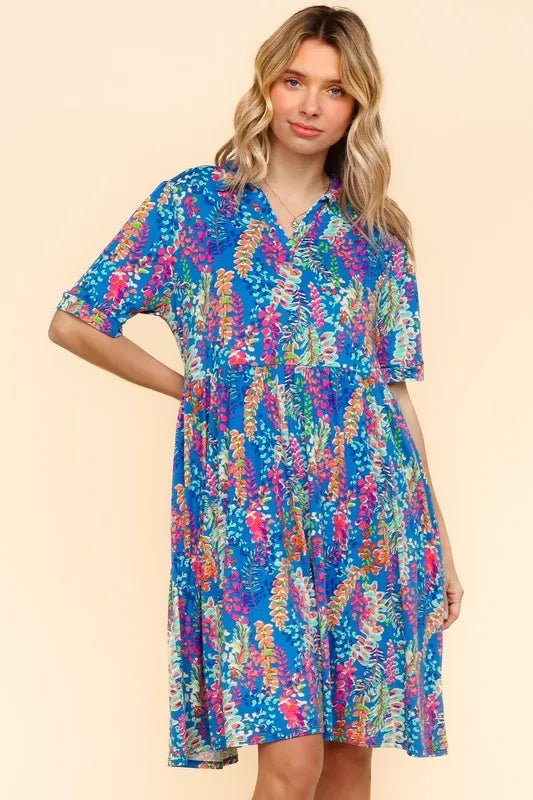 Johnny Collar Babydoll Dress with Side Pockets - Blue - product view 9