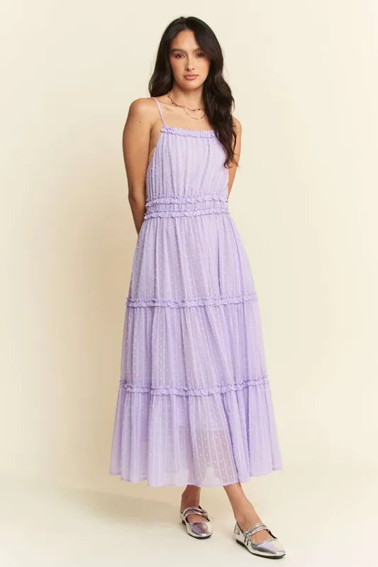 Texture Swiss Dot Ruffle Square Neck Midi Dress in Lavender - product view 1