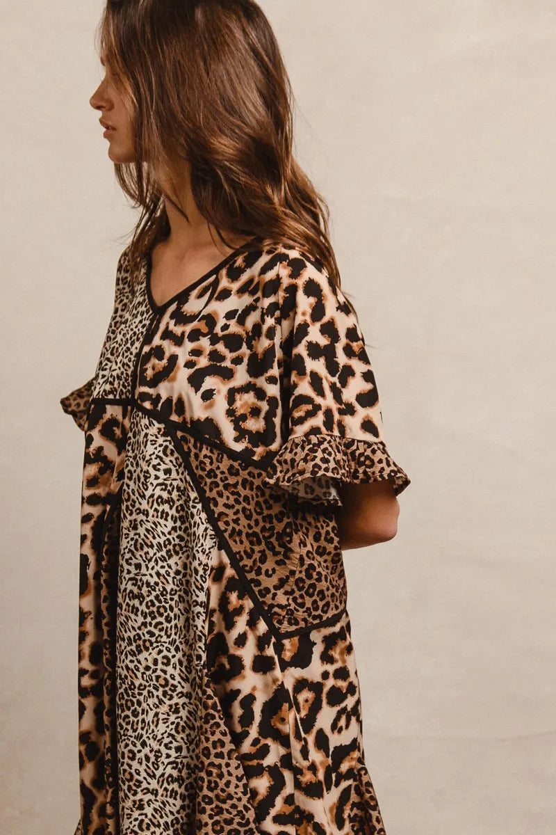 Leopard Prints Mix and Match Short Sleeves Dress in Leopard Mix - product view 14