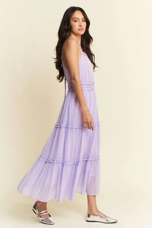 Texture Swiss Dot Ruffle Square Neck Midi Dress in Lavender - product view 2