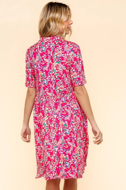 Johnny Collar Babydoll Dress with Side Pockets - Fuchsia - product view 5