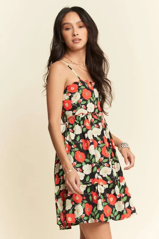 Floral Scalloped Cutout Back Mini Dress in Black - product view 7