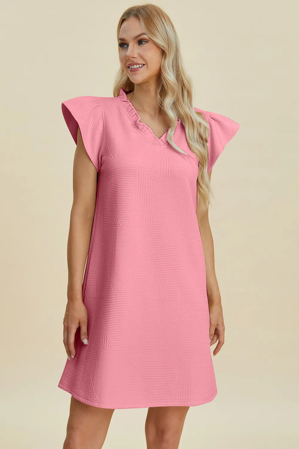 Full Size Ruffled V-Neck Cap Sleeve Dress in Dark Green, Black and more - product view 22