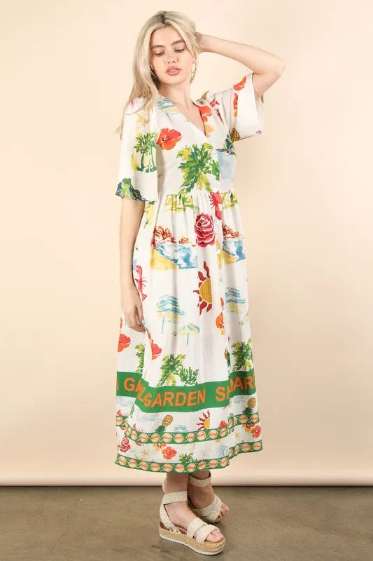 Button Down Printed Midi Dress - Ivory Mix - product view 6
