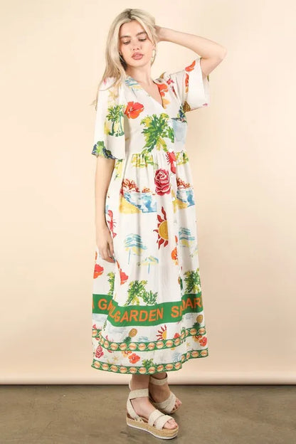 Button Down Printed Midi Dress - Ivory Mix - product view 6