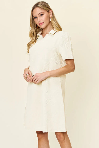 Full Size Texture Collared Neck Short Sleeve Dress in White, Lavender and more - product view 11