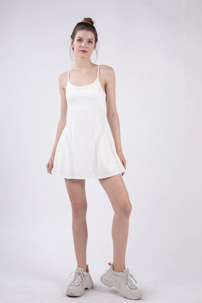 Mesh Detail Tennis Mini Active Dress with Shorts Inside - White - product view 1