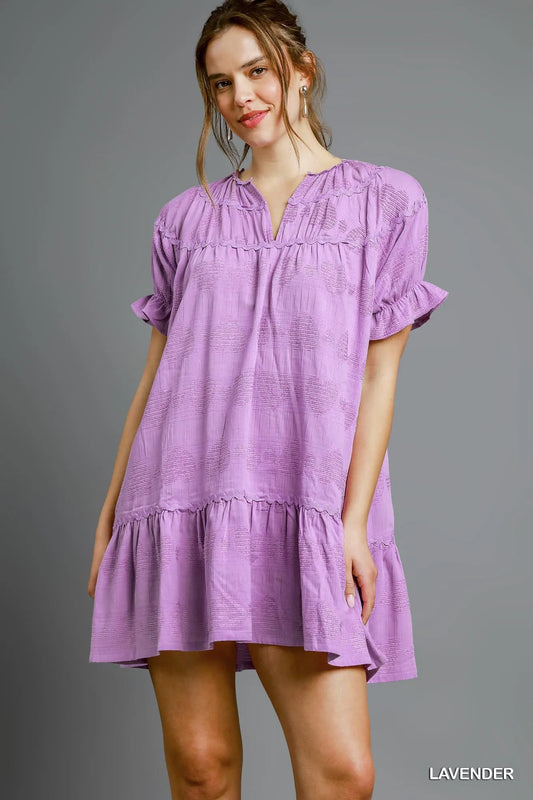 Heart Pattern Short Sleeve Ruffle Babydoll Dress - Lavender - product view 1