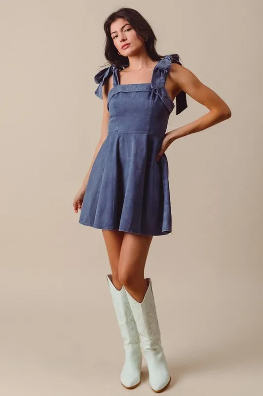 Fit and Flare Washed Gameday Dress - Navy - product view 1