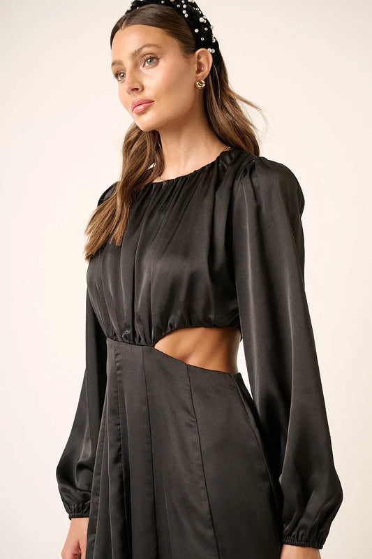 Satin Side Cutout Detail Mini Dress - Black - product view 2