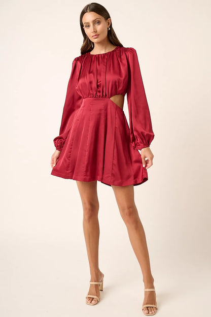 Satin Side Cutout Detail Mini Dress - Wine - product view 4