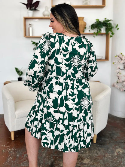 Full Size Printed Ruffle Hem Dress with Pocket in Dark Green, Lavender and more - product view 9