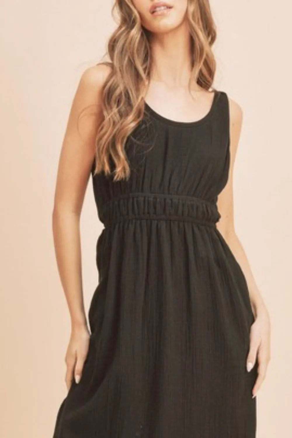 Side Slit Round Neck Sleeveless Tank Dress - Black - product view 2